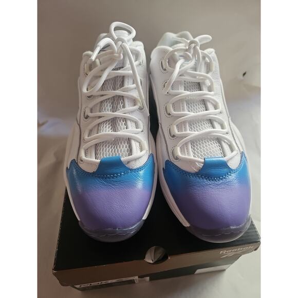 NEW Reebok Question Low Blue Purple FadeSize 13 Men's White Leather Shoes - Picture 3 of 10